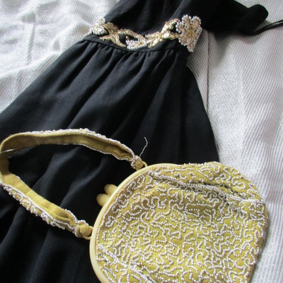 VINTAGE 70s JUMPSUIT PANTS BLACK WIDE LEG DISCO PALAZZO SEQUIN WAIST  28 Small - Picture 2 of 15